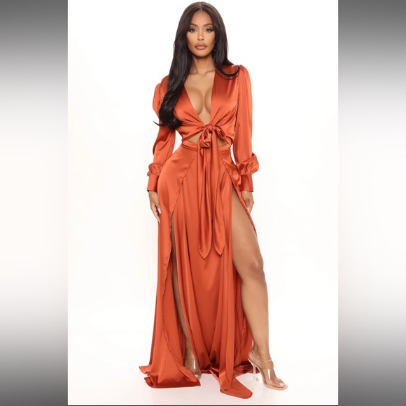 Fashion Nova Entice Me Satin Maxi Dress Bronze - Picture 4 of 8